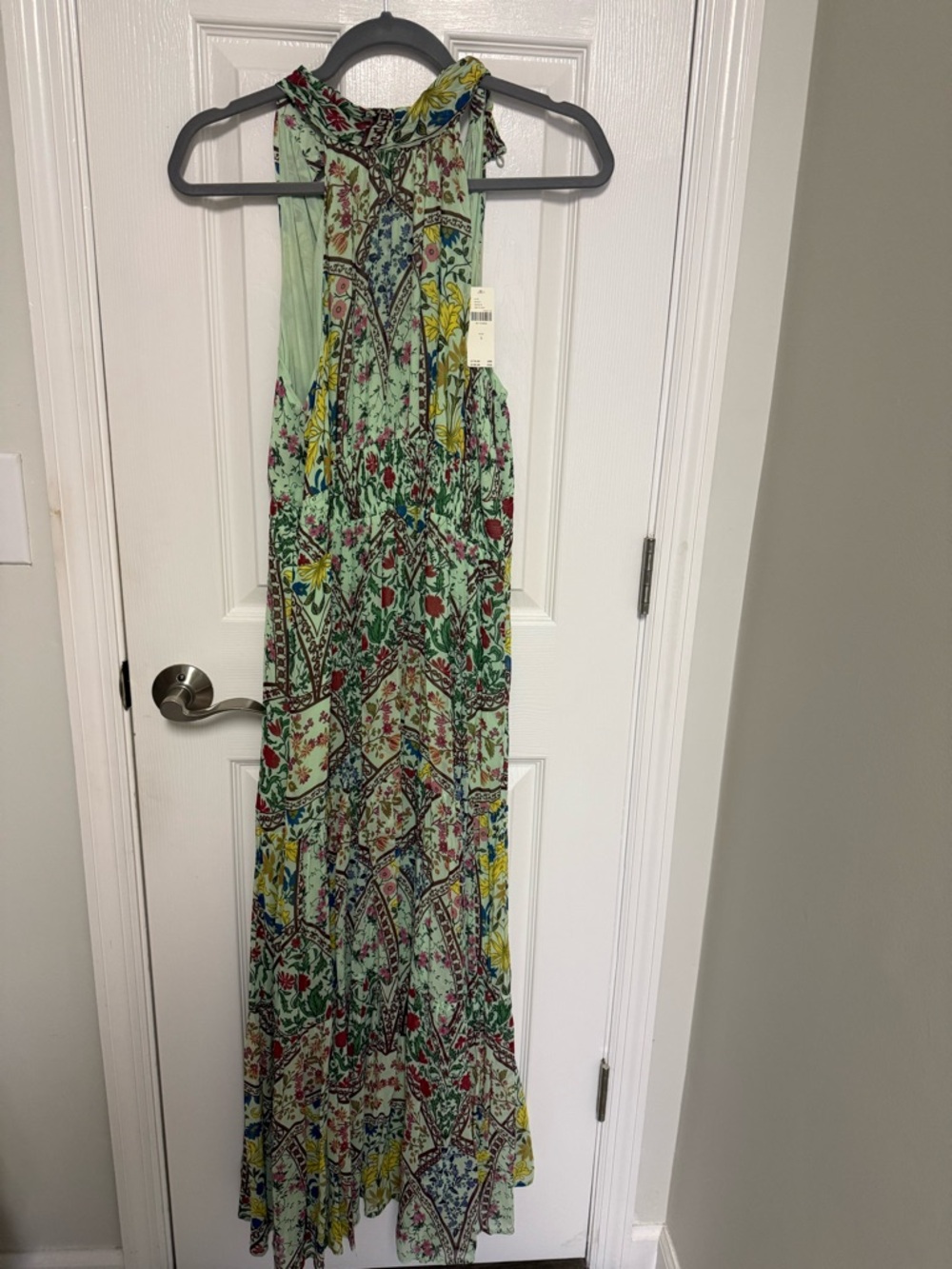 Anthropologie Halter Maxi Dress in Sage Green with Yellow & Blue Floral - Picture 3 of 4